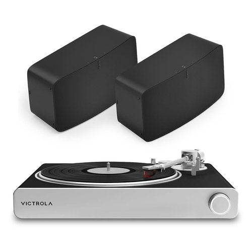 Victrola Stream Carbon Turntable with Pair of Sonos Five Wireless Speaker for Streaming Music